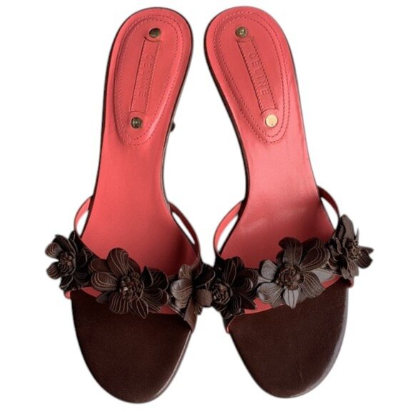 Celine Women’s 37.5 US 7 Floral Leather Slide Sandals Open Toe Slip On Shoes - Picture 1 of 14